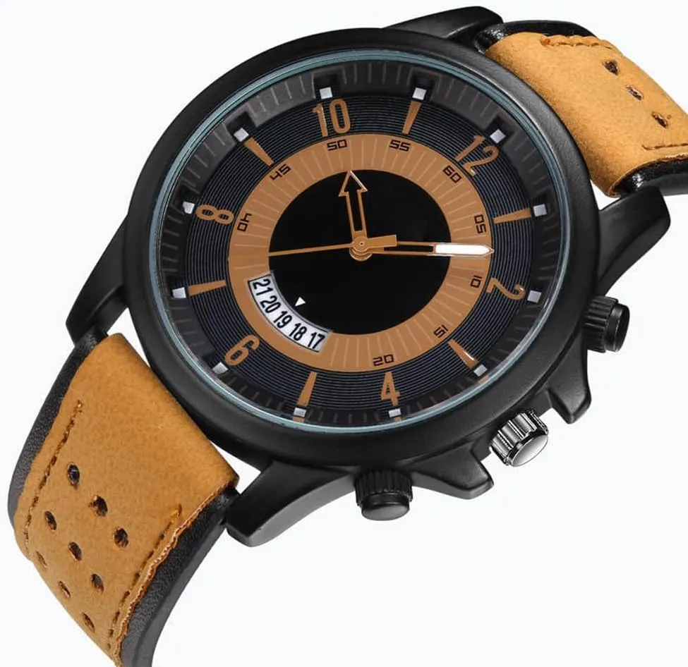 Watch for Men with Oversized Watch Dial Analog Quartz Calendar Watch Leather Strap Military Watch Sport Casual Fashion Designer Men's Wrist Watches Gift for Men