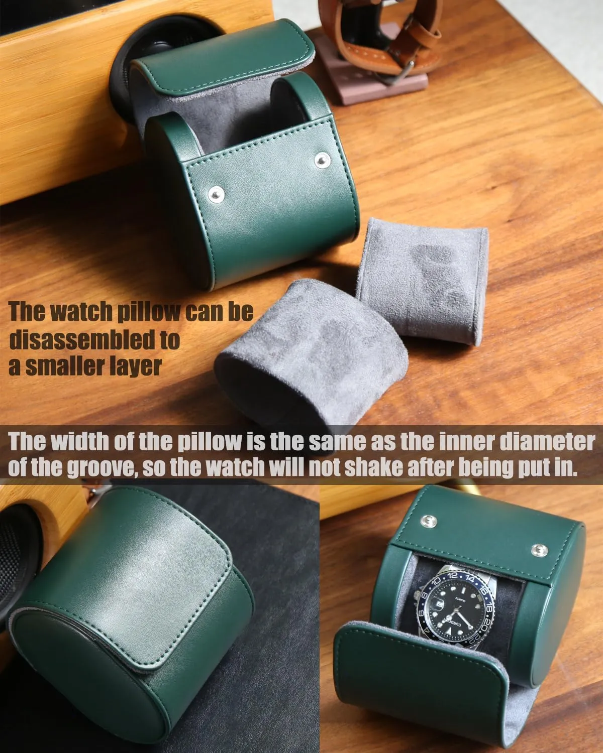 Watch Roll Travel Case for Men and Women with Suede Lining Watch Display Box Single Watch Storage and Organizer (Green)