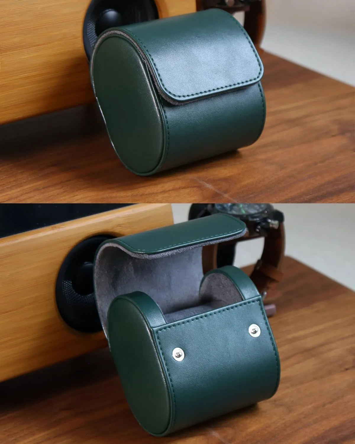 Watch Roll Travel Case for Men and Women with Suede Lining Watch Display Box Single Watch Storage and Organizer (Green)