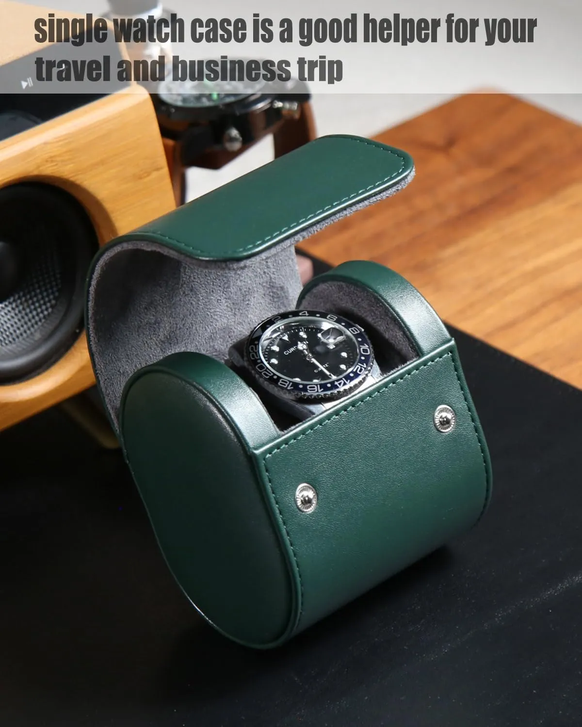 Watch Roll Travel Case for Men and Women with Suede Lining Watch Display Box Single Watch Storage and Organizer (Green)