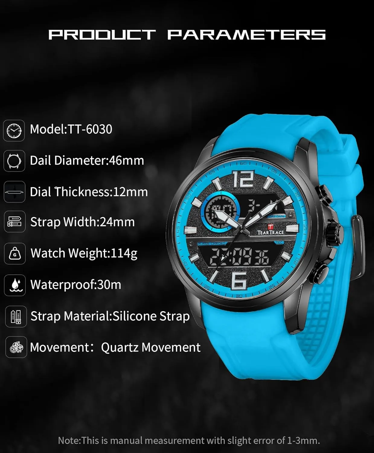 Watches for Men Chronograph Luminous Analog Digital Quartz 3ATM Waterproof Sport Wrist Watch with Alarm Men Watches Christmas Gift for Men Husband Father