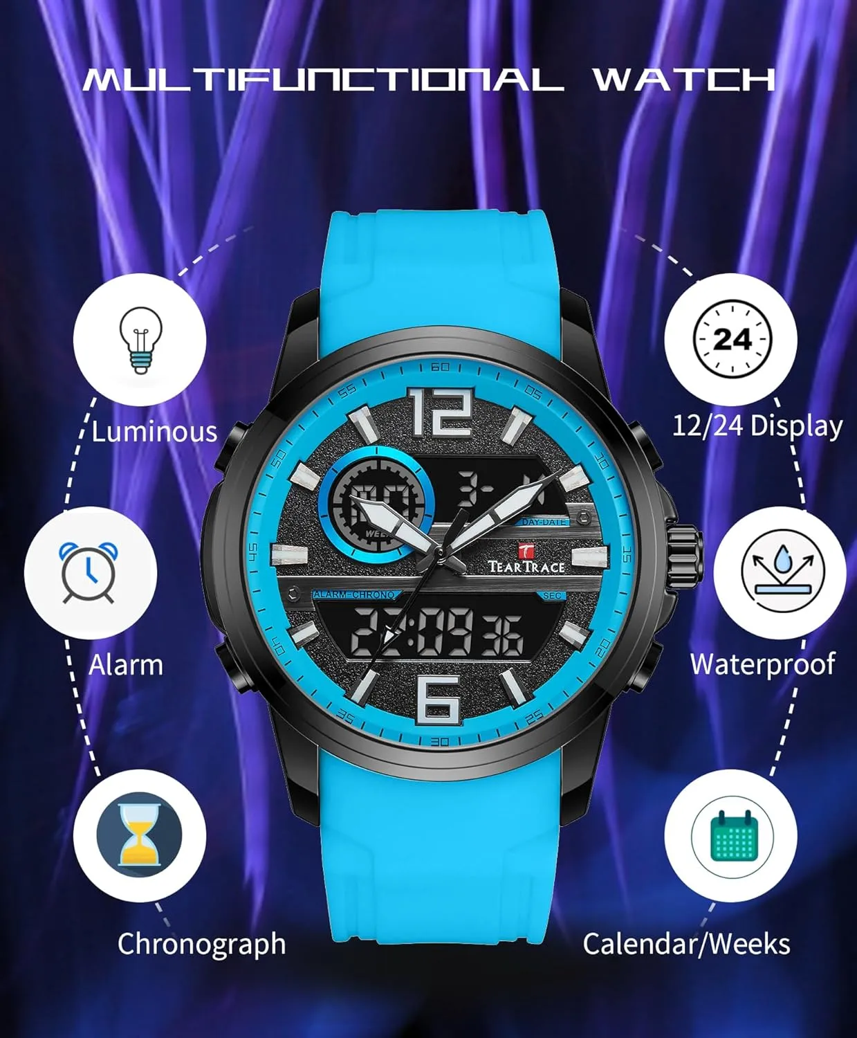 Watches for Men Chronograph Luminous Analog Digital Quartz 3ATM Waterproof Sport Wrist Watch with Alarm Men Watches Christmas Gift for Men Husband Father