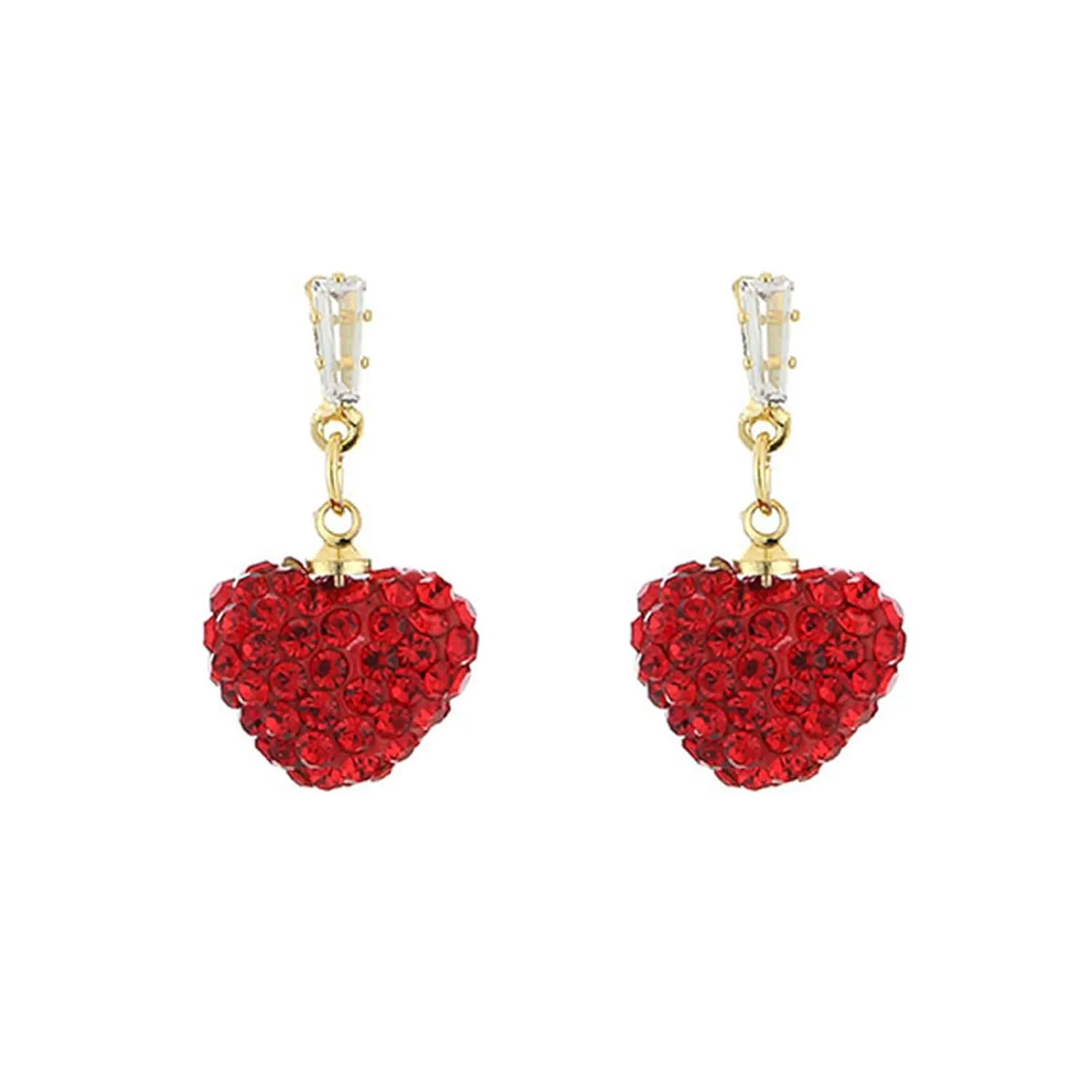 WCRAZYE Red Heart Earrings for Women Girls Handmade Elegant Sparlking Rhinestone Red Pink Love Heart Dangle Drop Valentines Day Earrings Girlfriends Wife Jewelry Gifts (Red Heart Earrings)