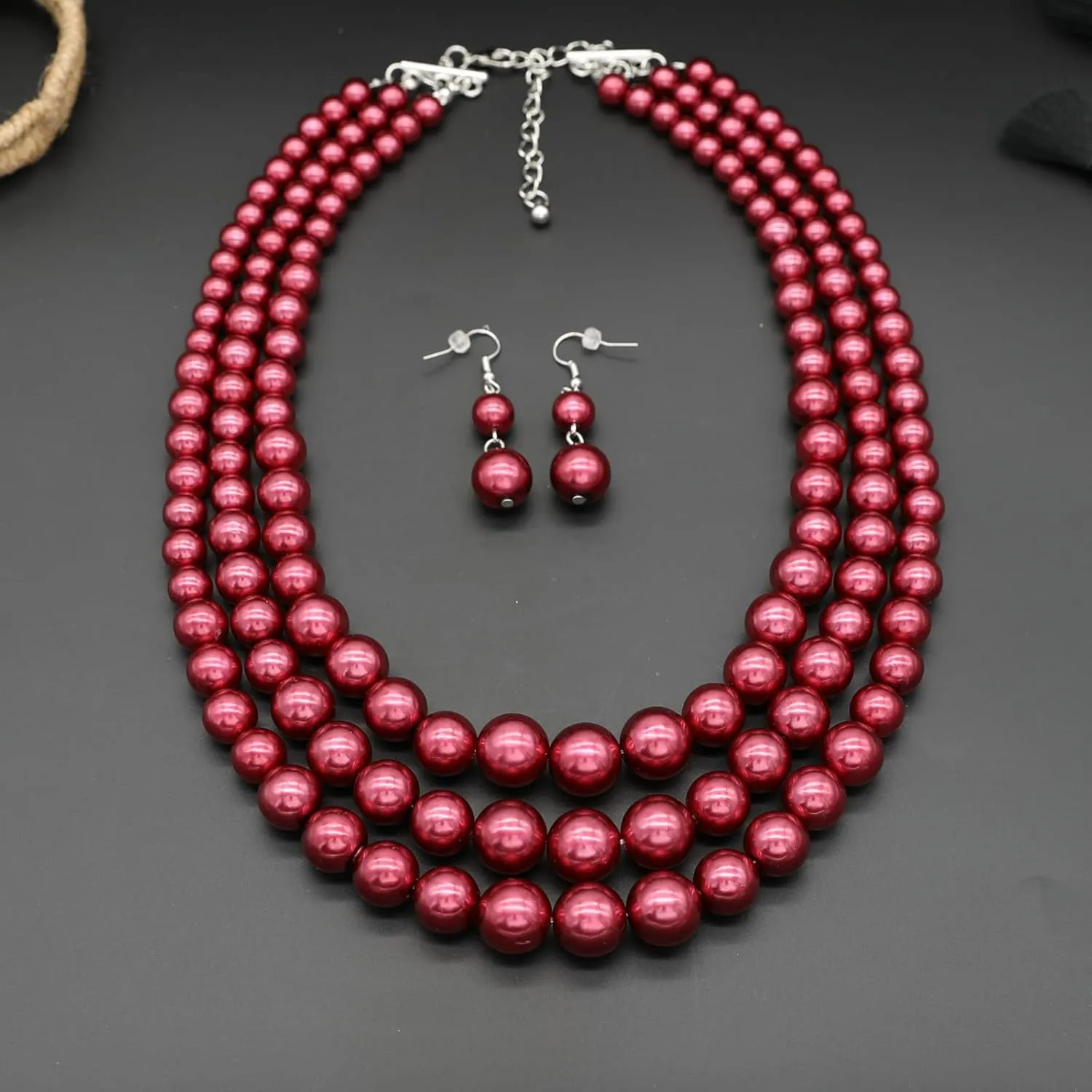 We We Three Layers Faux Pearl Necklace for Women Multi strand Pearl Necklace Earrings Set 1920s Pearl Costume Jewelry
