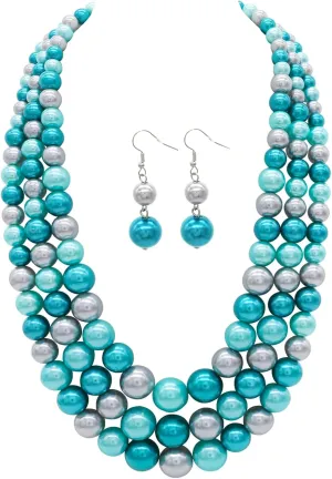 We We Three Layers Faux Pearl Necklace for Women Multi strand Pearl Necklace Earrings Set 1920s Pearl Costume Jewelry