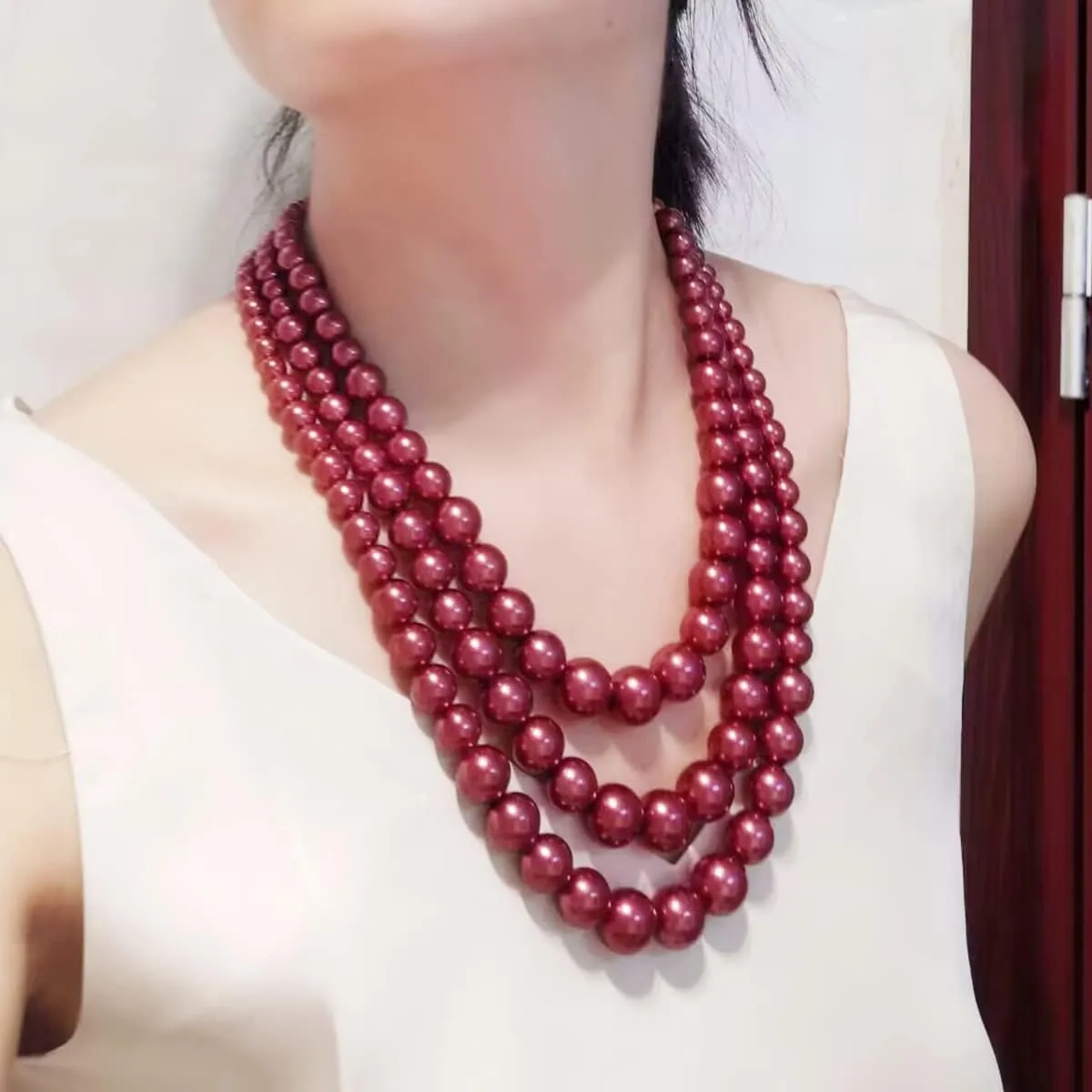 We We Three Layers Faux Pearl Necklace for Women Multi strand Pearl Necklace Earrings Set 1920s Pearl Costume Jewelry