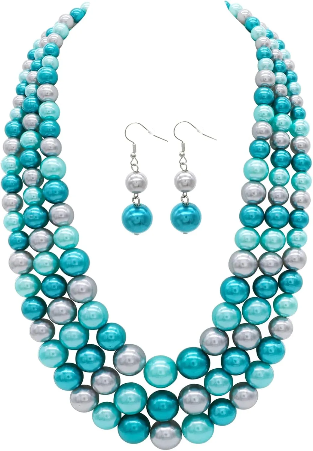 We We Three Layers Faux Pearl Necklace for Women Multi strand Pearl Necklace Earrings Set 1920s Pearl Costume Jewelry
