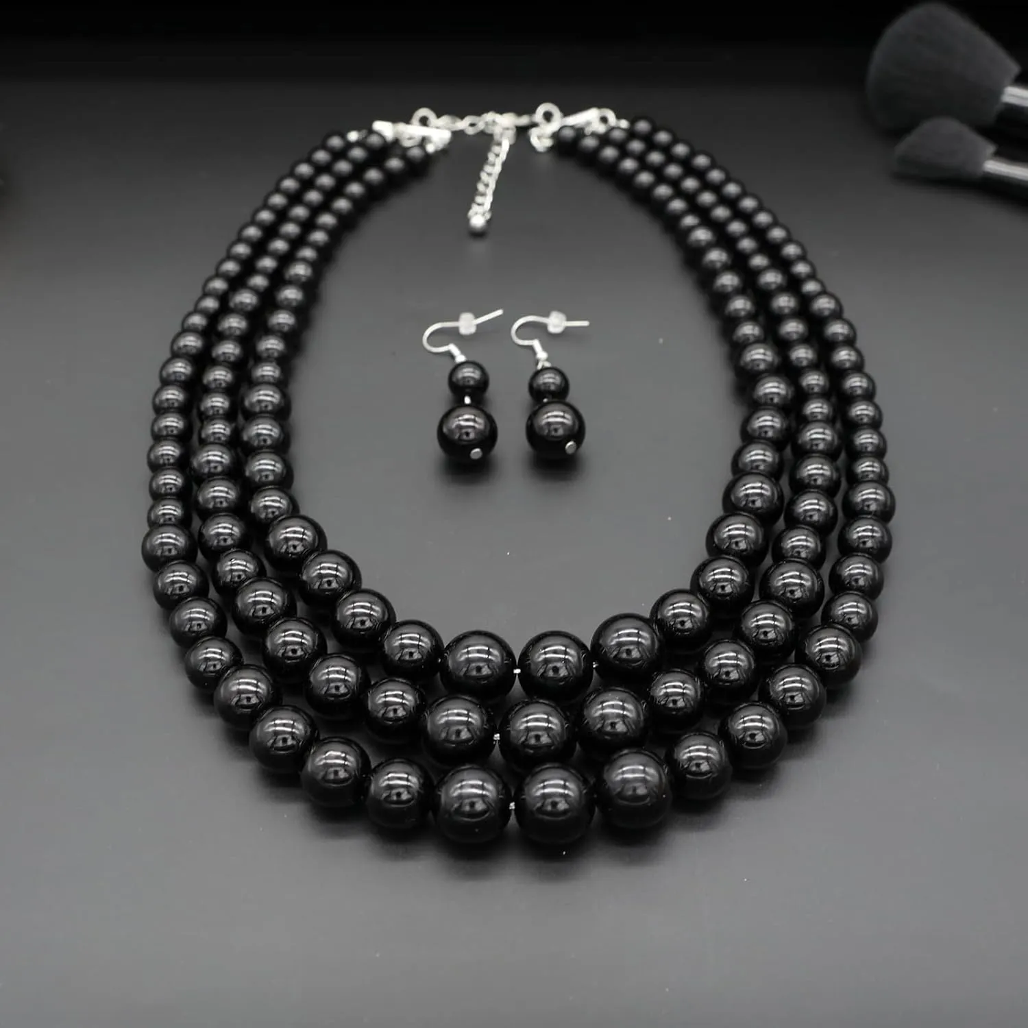 We We Three Layers Faux Pearl Necklace for Women Multi strand Pearl Necklace Earrings Set 1920s Pearl Costume Jewelry