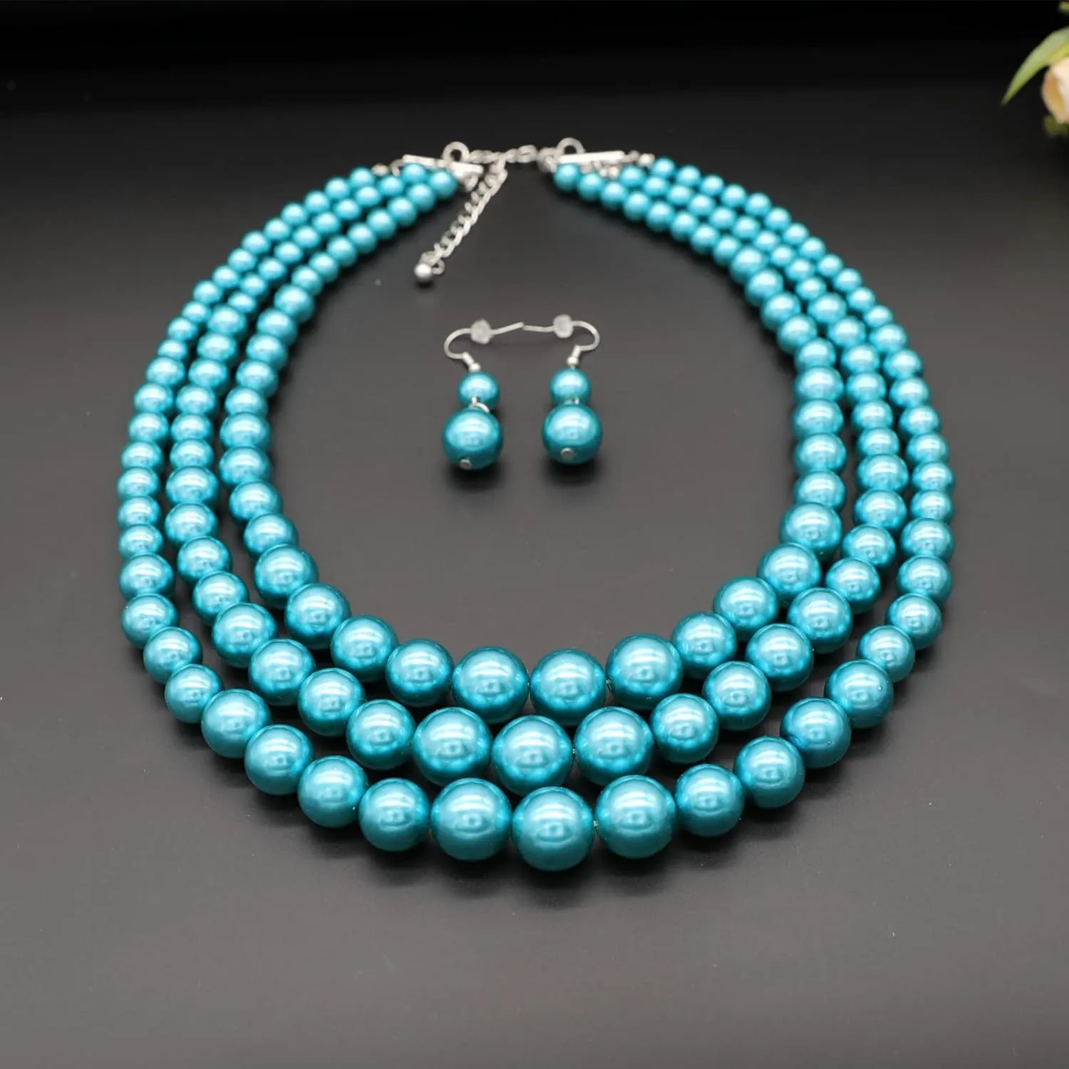 We We Three Layers Faux Pearl Necklace for Women Multi strand Pearl Necklace Earrings Set 1920s Pearl Costume Jewelry