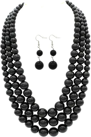 We We Three Layers Faux Pearl Necklace for Women Multi strand Pearl Necklace Earrings Set 1920s Pearl Costume Jewelry