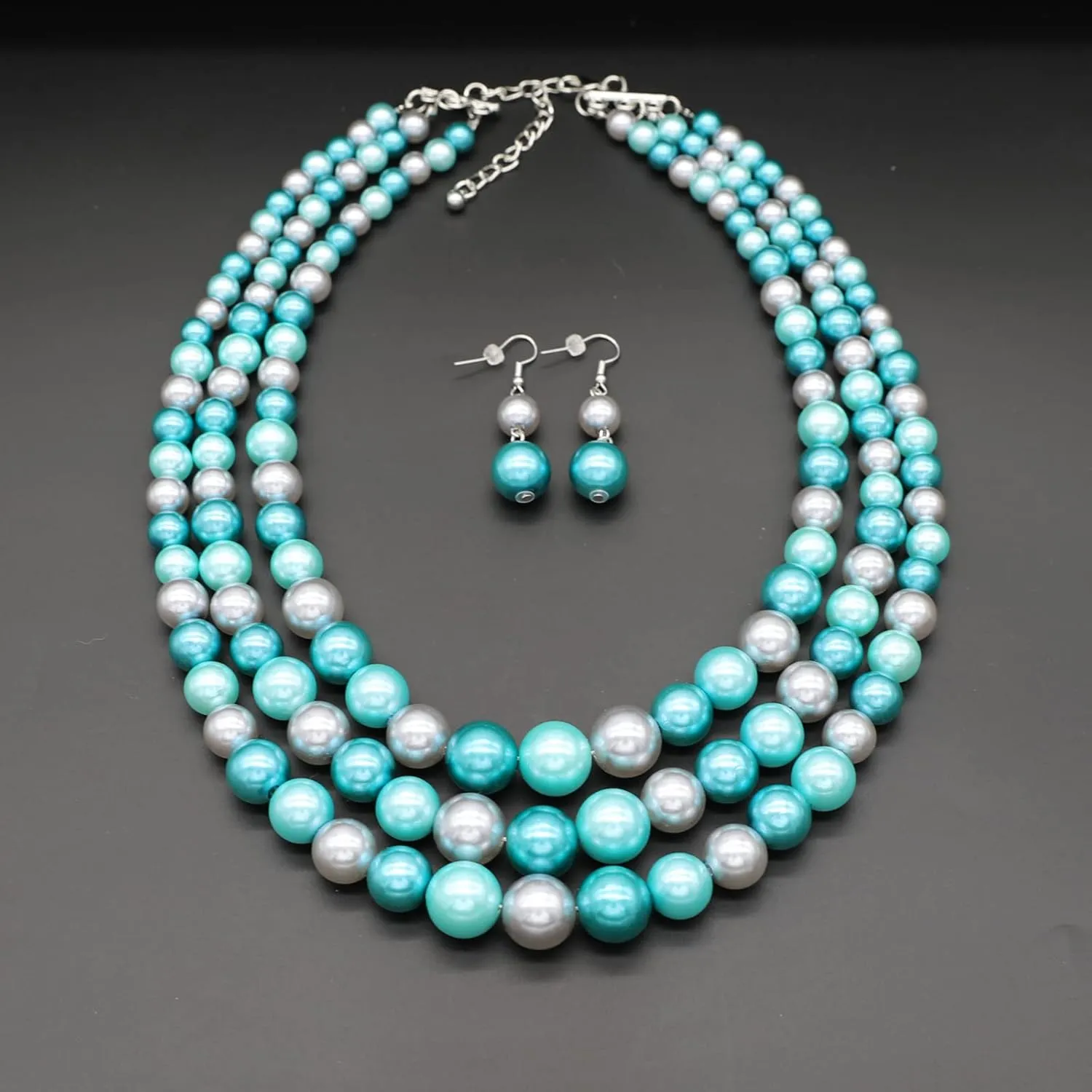 We We Three Layers Faux Pearl Necklace for Women Multi strand Pearl Necklace Earrings Set 1920s Pearl Costume Jewelry