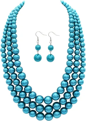 We We Three Layers Faux Pearl Necklace for Women Multi strand Pearl Necklace Earrings Set 1920s Pearl Costume Jewelry