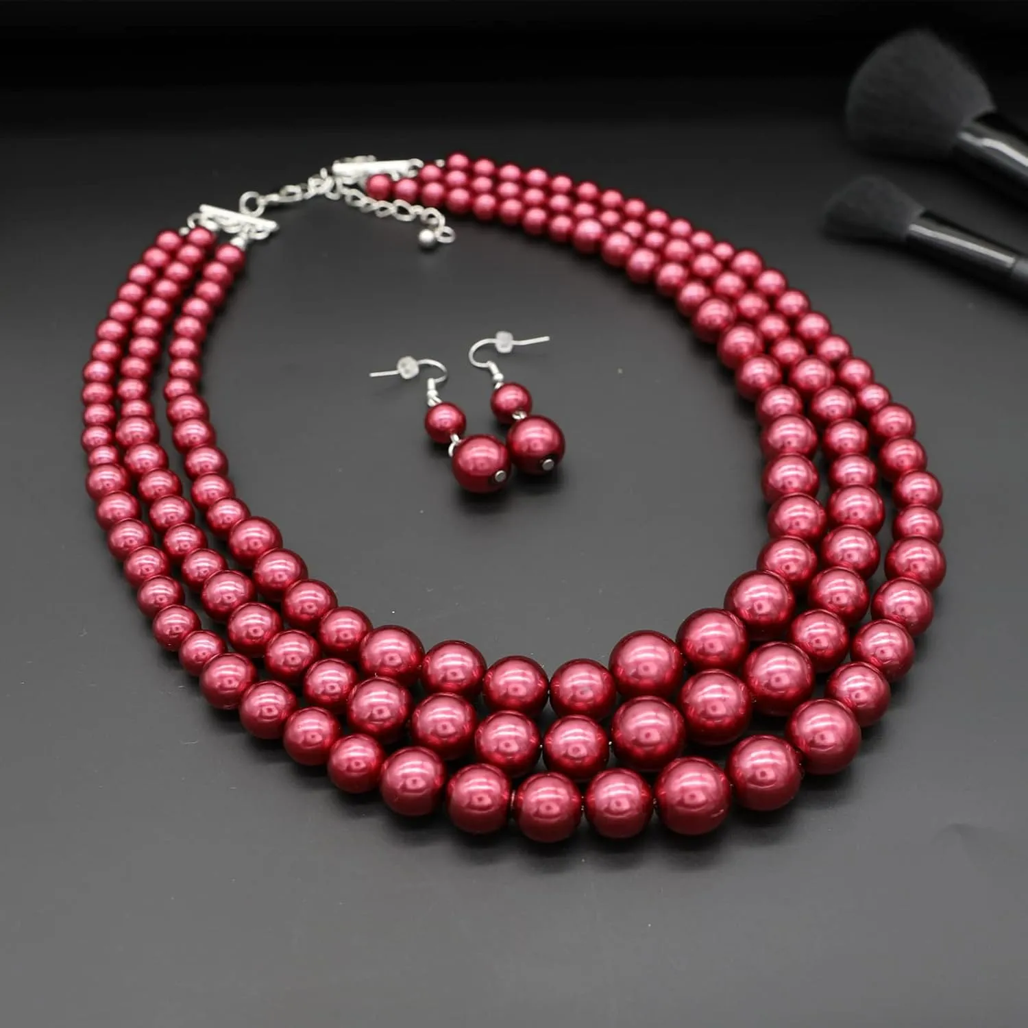 We We Three Layers Faux Pearl Necklace for Women Multi strand Pearl Necklace Earrings Set 1920s Pearl Costume Jewelry