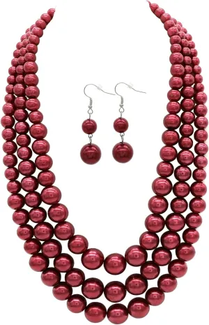 We We Three Layers Faux Pearl Necklace for Women Multi strand Pearl Necklace Earrings Set 1920s Pearl Costume Jewelry