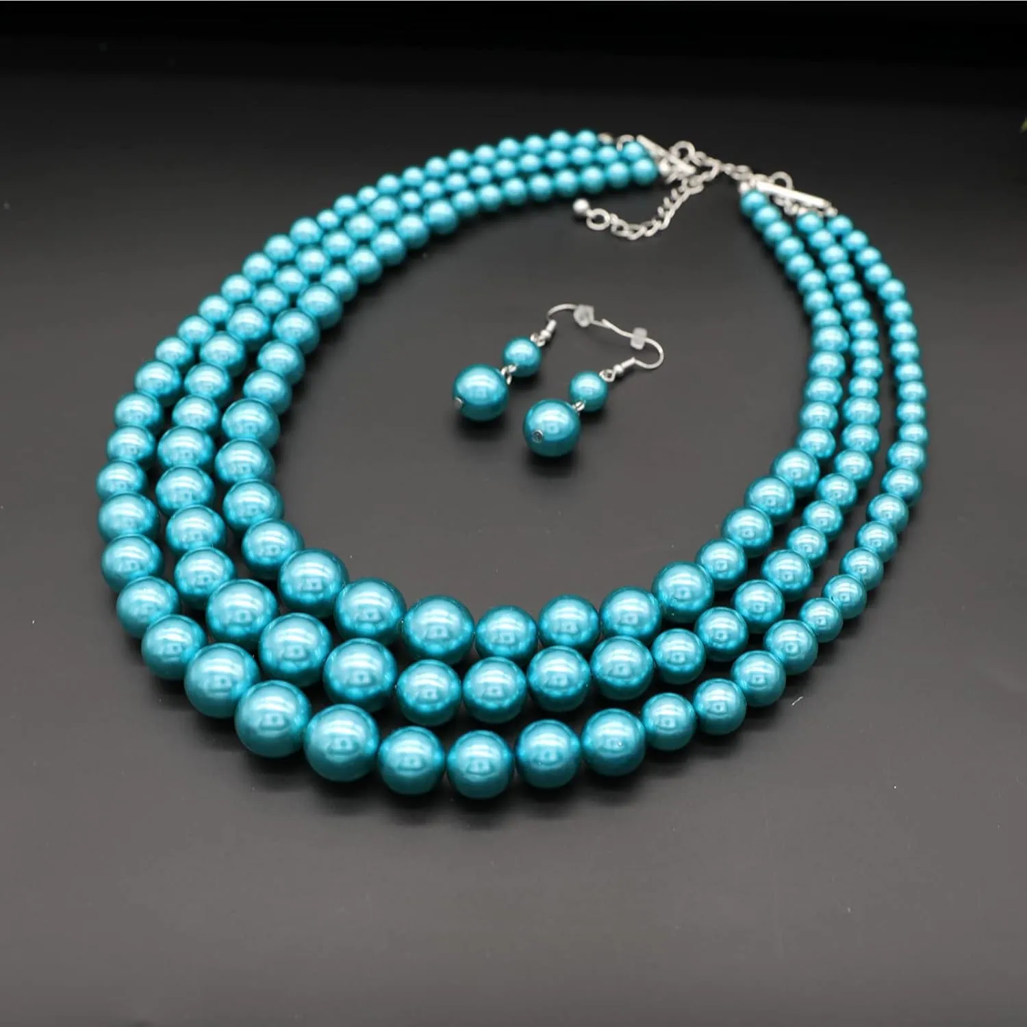 We We Three Layers Faux Pearl Necklace for Women Multi strand Pearl Necklace Earrings Set 1920s Pearl Costume Jewelry