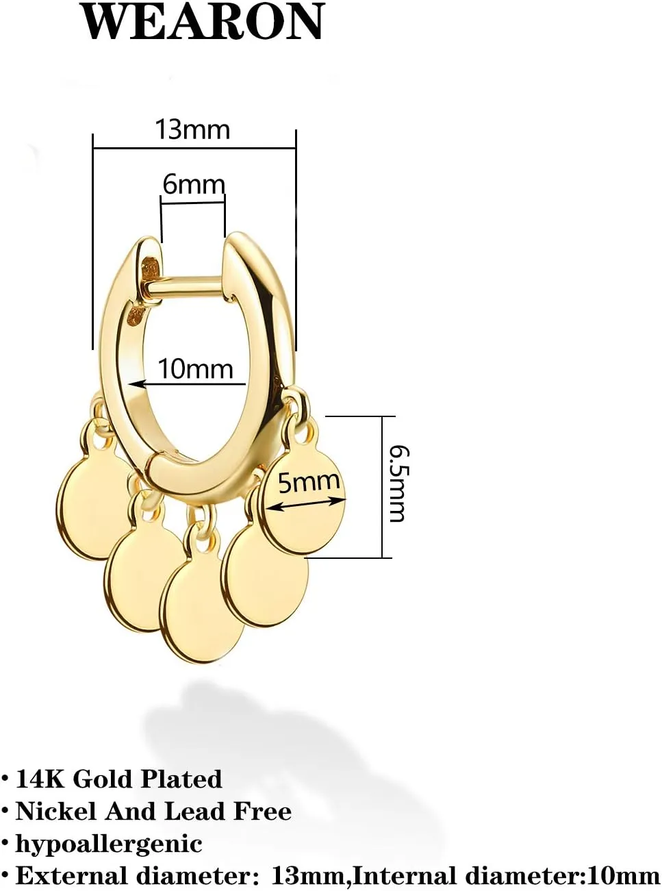 WEARON Gold Huggie Hoop Earrings for Women 14k Gold Plated Small Charm Drop Dangle Earrings Hypoallergenic Jewelry Gifts