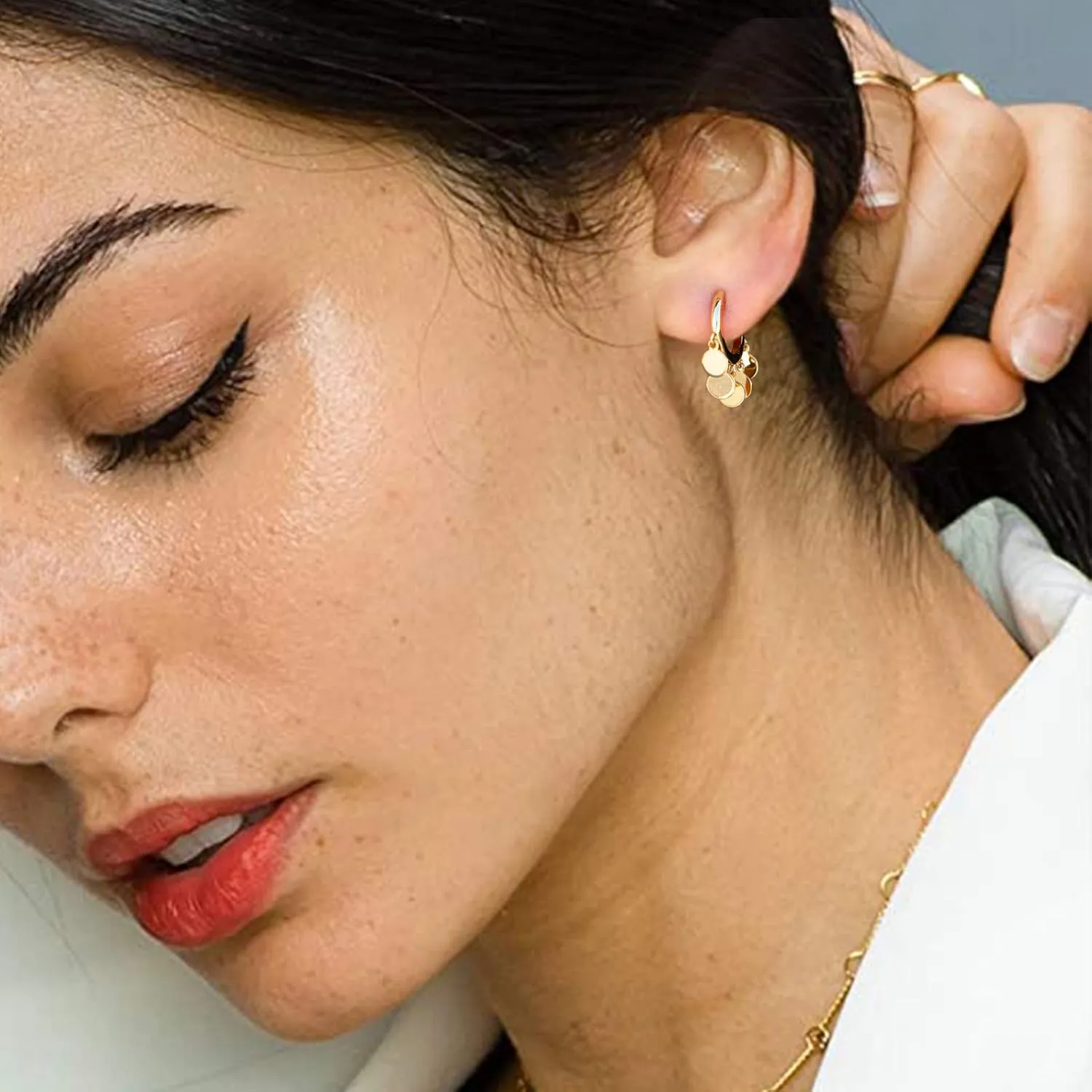 WEARON Gold Huggie Hoop Earrings for Women 14k Gold Plated Small Charm Drop Dangle Earrings Hypoallergenic Jewelry Gifts