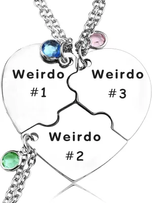 Weirdo 1/2/3 Necklace,Heart BFF Necklace for 3 Best Friends Women Friendship