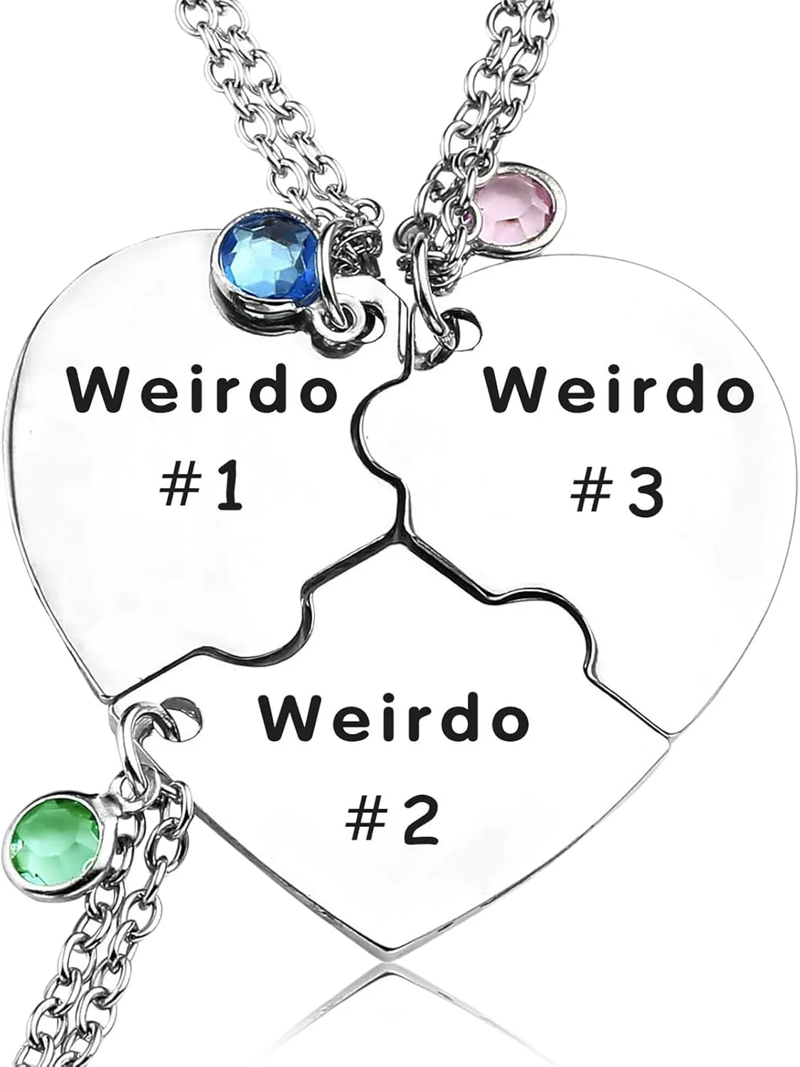 Weirdo 1/2/3 Necklace,Heart BFF Necklace for 3 Best Friends Women Friendship