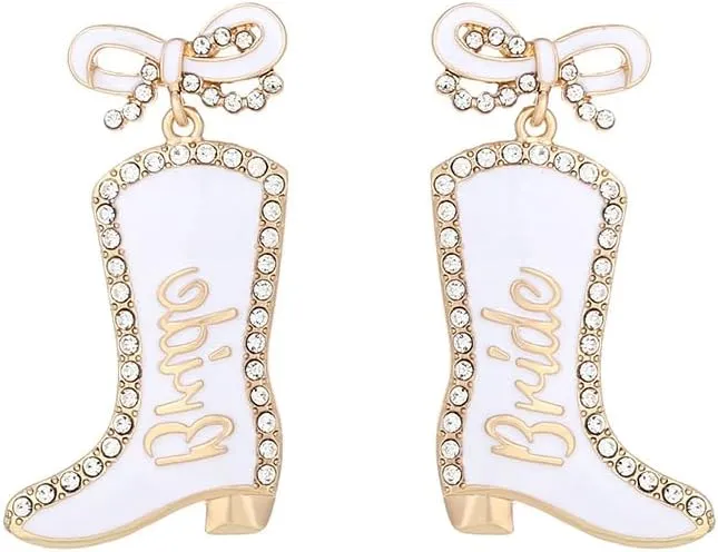 Western Bride Earring for Women Bowknot Boot Bride Earrings Wedding Bridal Earrings Bridesmaids Bachelorette Party Gift