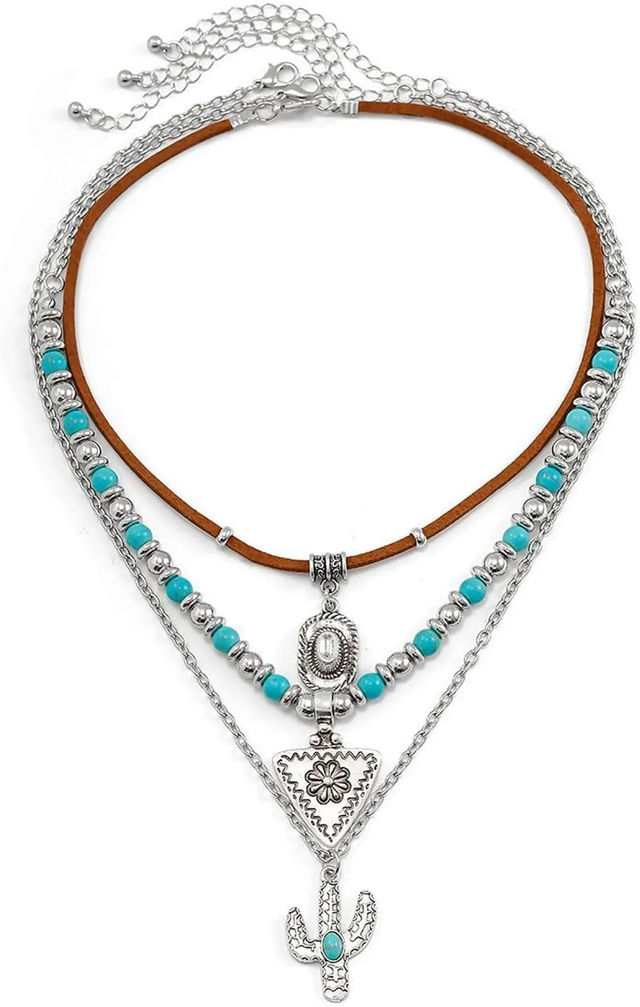 Western Turquoise Layered Chain Necklaces,Retro Imitation Turquoise Collarbone Chain,Boho Layered Necklaces,Bull Head Necklace Country Concert Accessories Outfits Jewelry Gifts for Women Cowgirls