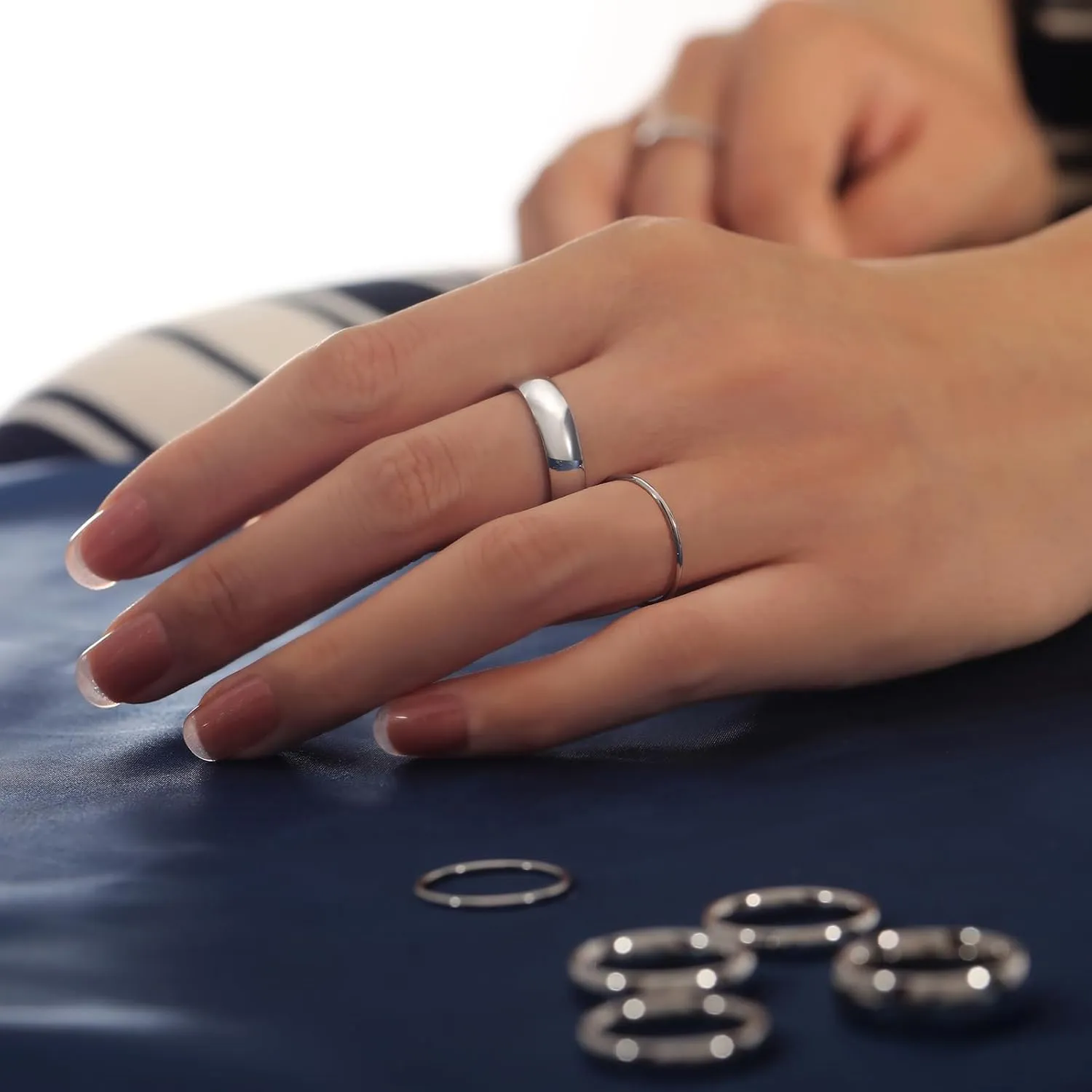 WFYOU Mens Rings Wedding Band Gold Silver Rings for Women Her Men 1-8mm Stainless Steel Rings Stacking Simple Rings Statement Thumb Finger Ring Plain Dome High Polish Comfort Fit Size 6-12