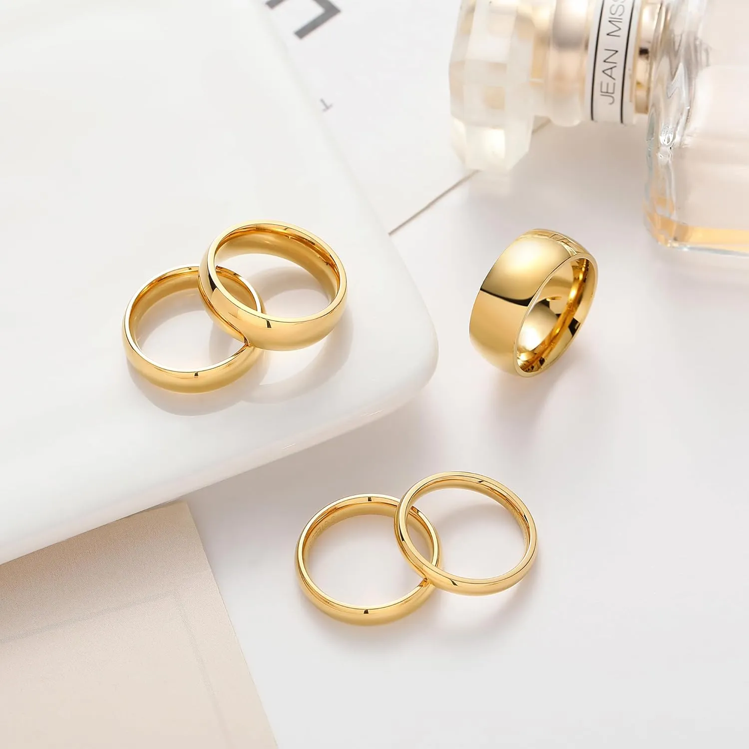 WFYOU Mens Rings Wedding Band Gold Silver Rings for Women Her Men 1-8mm Stainless Steel Rings Stacking Simple Rings Statement Thumb Finger Ring Plain Dome High Polish Comfort Fit Size 6-12