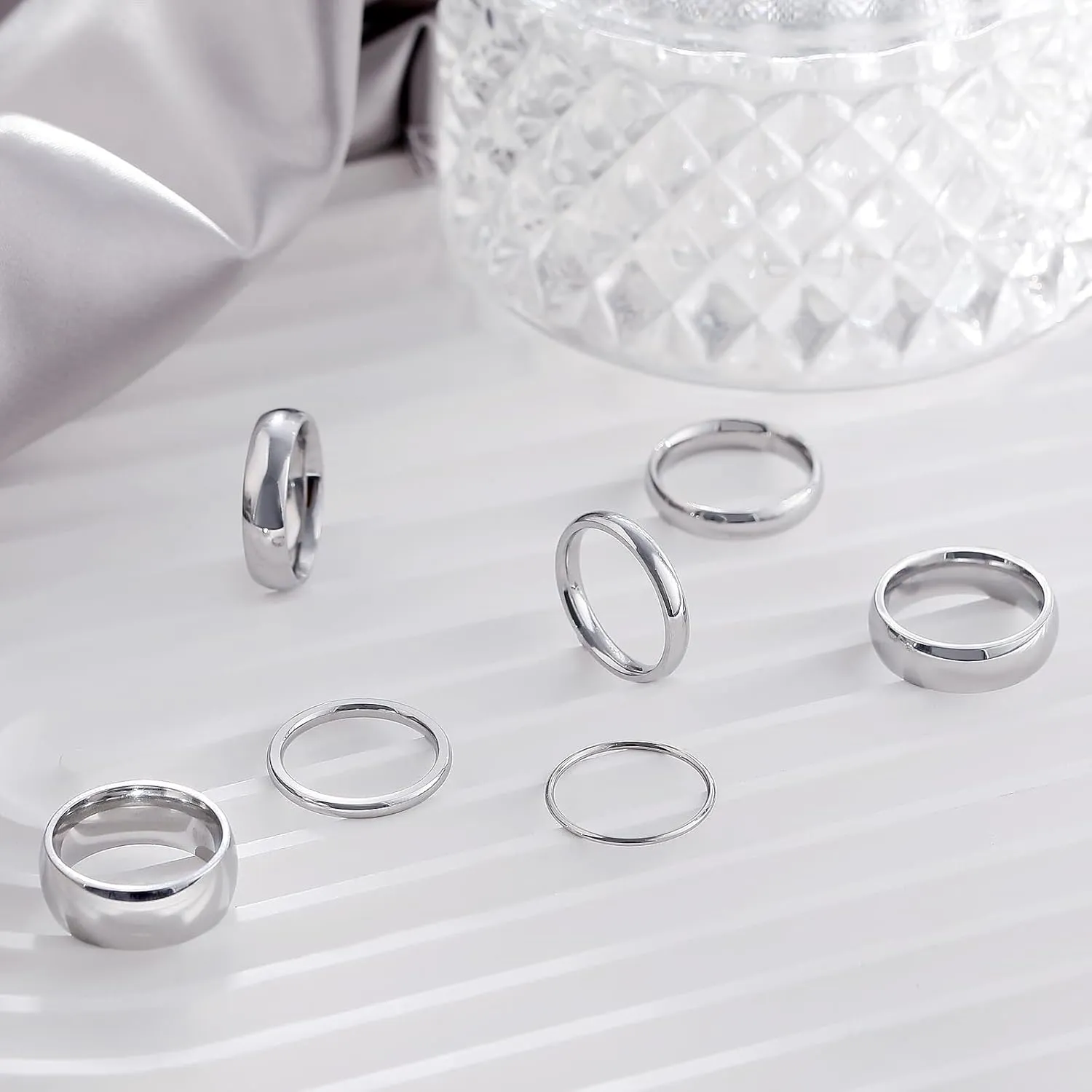 WFYOU Mens Rings Wedding Band Gold Silver Rings for Women Her Men 1-8mm Stainless Steel Rings Stacking Simple Rings Statement Thumb Finger Ring Plain Dome High Polish Comfort Fit Size 6-12