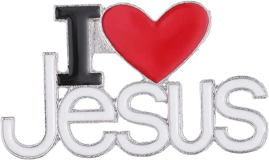 White and Black Color Red Heart Enamel "I Love JESUS"Brooches Lapel Pin