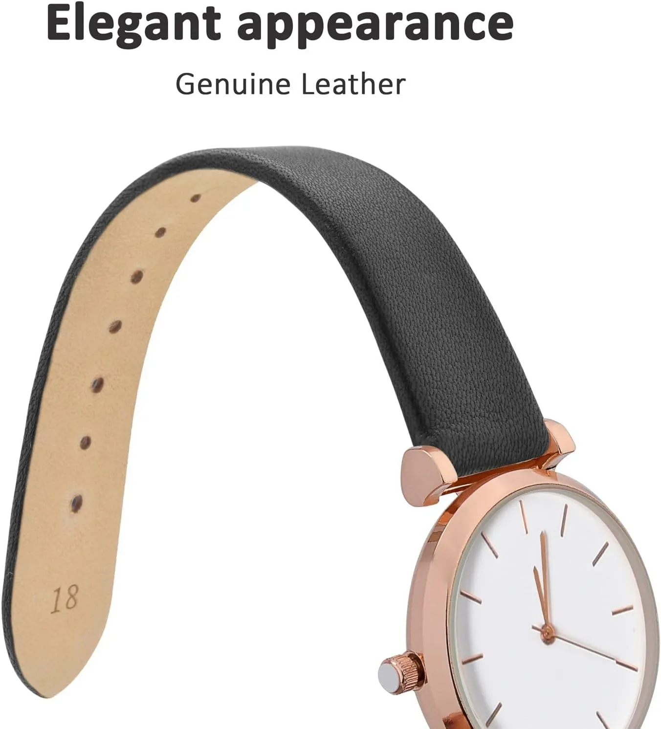 WOCCI 13mm Lug Width, Elegant Watch Band, Genuine Leather Replacement Strap with Gold Buckle (Black)