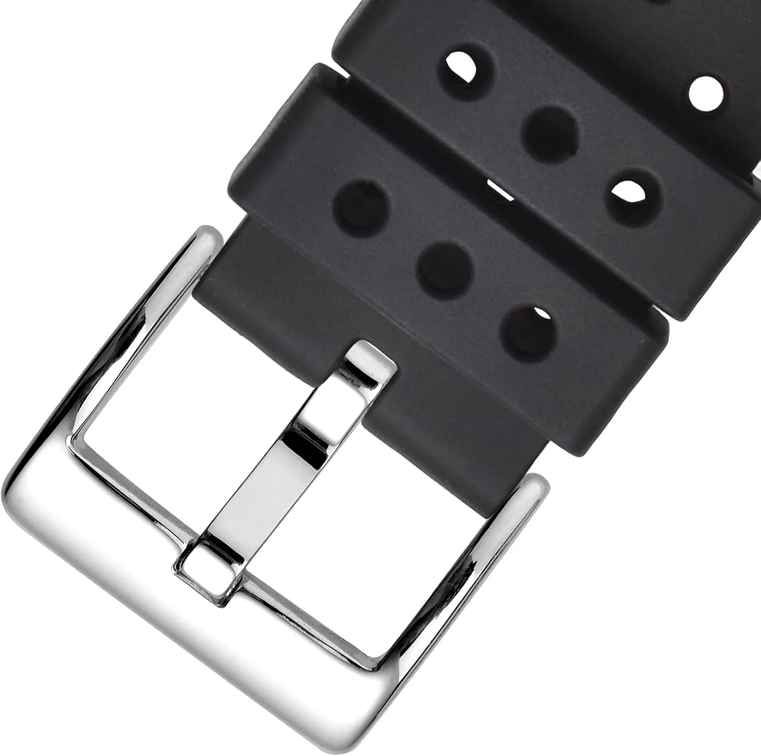 WOCCI 20mm Ventilated Watch Band for Men, FKM Rubber, Silver Buckle (Black)
