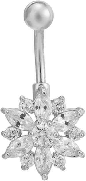 Woman Belly Button Rings, Flower Titanium Belly Button Rings Simple Cubic Zirconia Stud Belly Button Rings Pretty