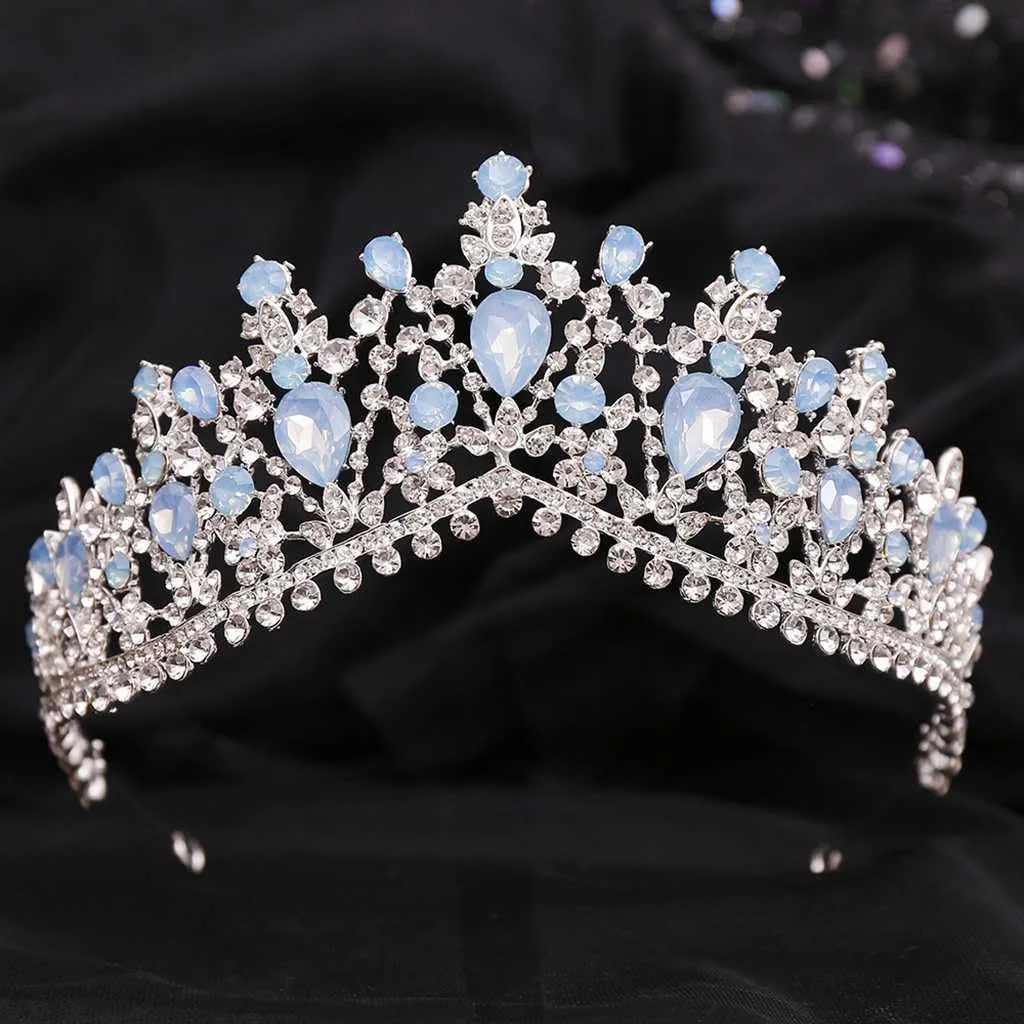 Women Princess Crown Blue Crystal Sweet 16 Hair Accessories for School Party Hairband,Light Blue 15