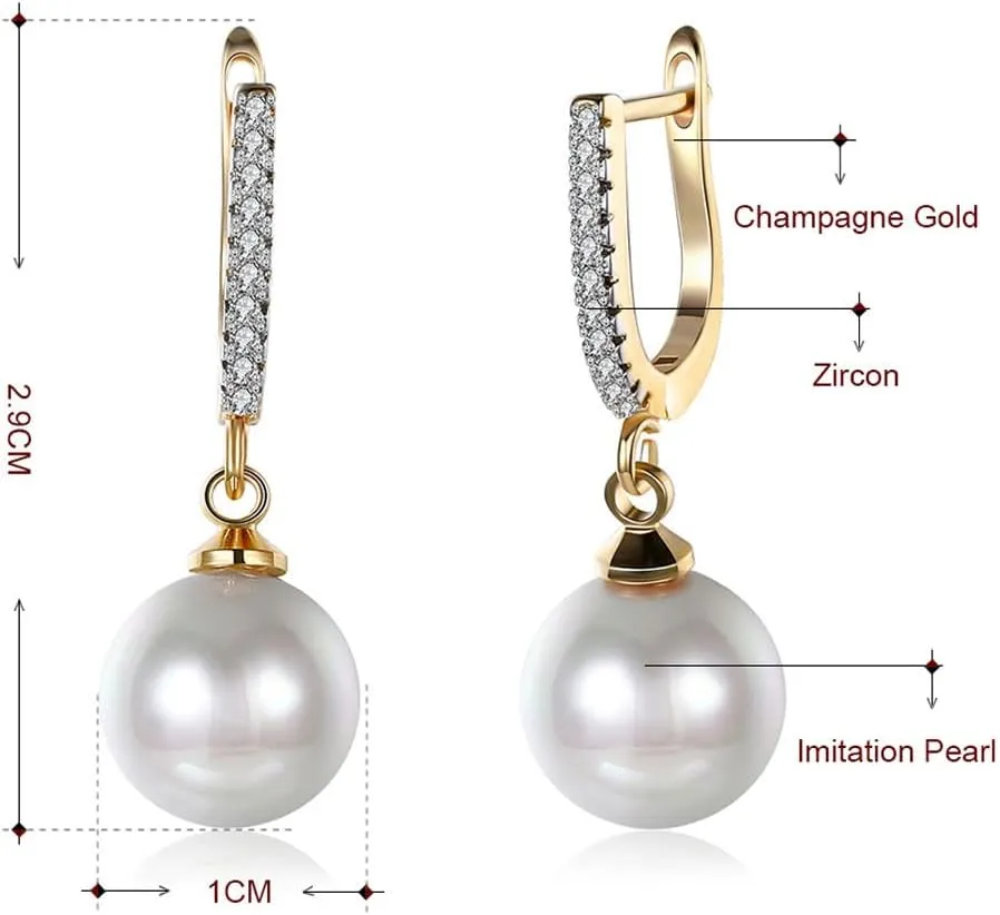 Women S925 Sterling Silver Dangle Drop Earrings with Imitation Pearl Gold White Cubic Zirconia Huggie Hoop Earring Trendy Jewelry Gift for Ladies