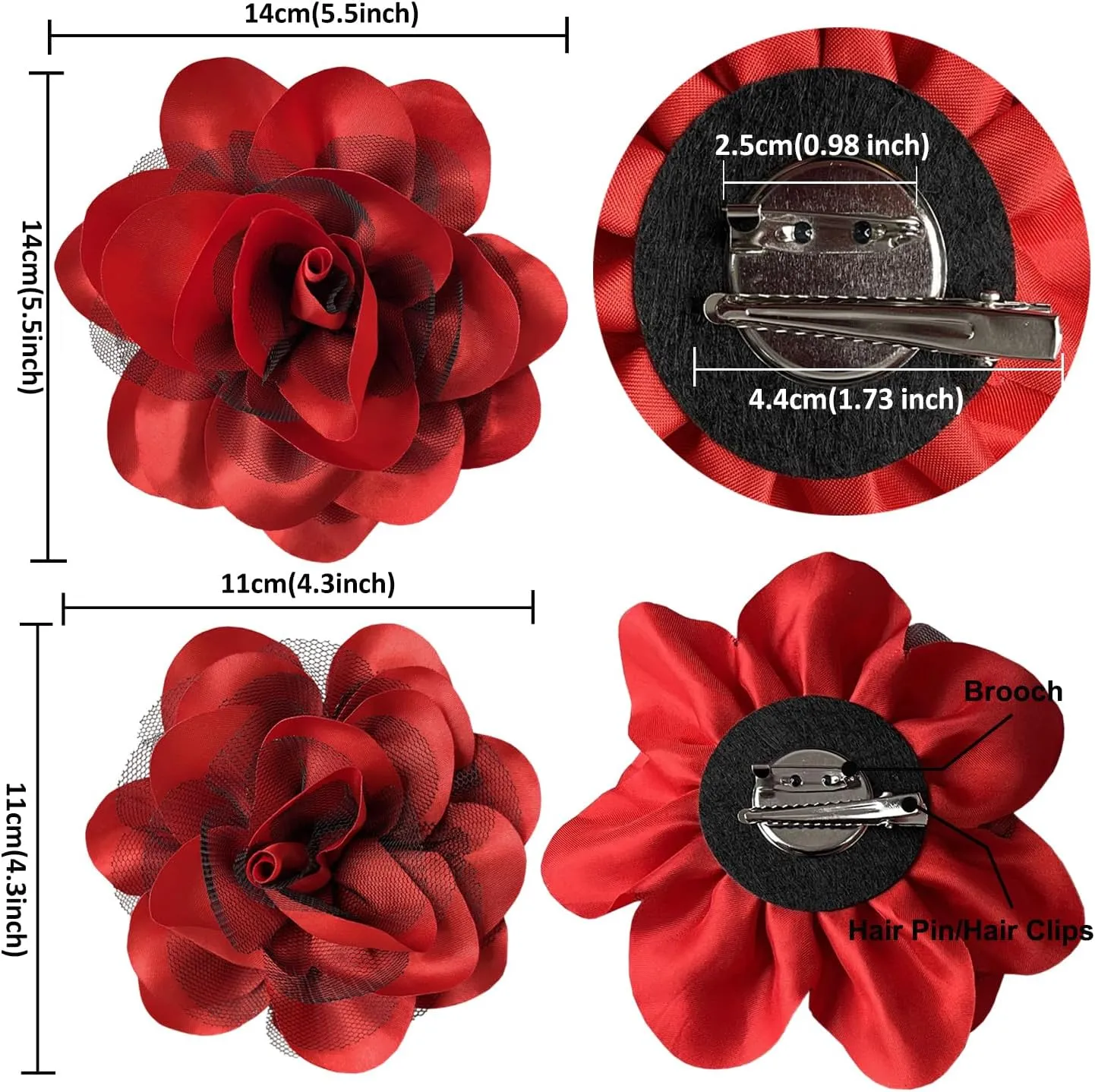 Women's Brooches 4pcs Rose Flower Hair Clip Flamenco Dancer Pin up Mexican Hair Flowers Clips Hairpin Brooch Tea Party Hats Headpieces