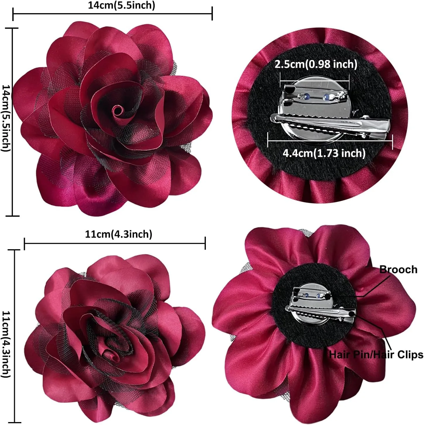 Women's Brooches 4pcs Rose Flower Hair Clip Flamenco Dancer Pin up Mexican Hair Flowers Clips Hairpin Brooch Tea Party Hats Headpieces