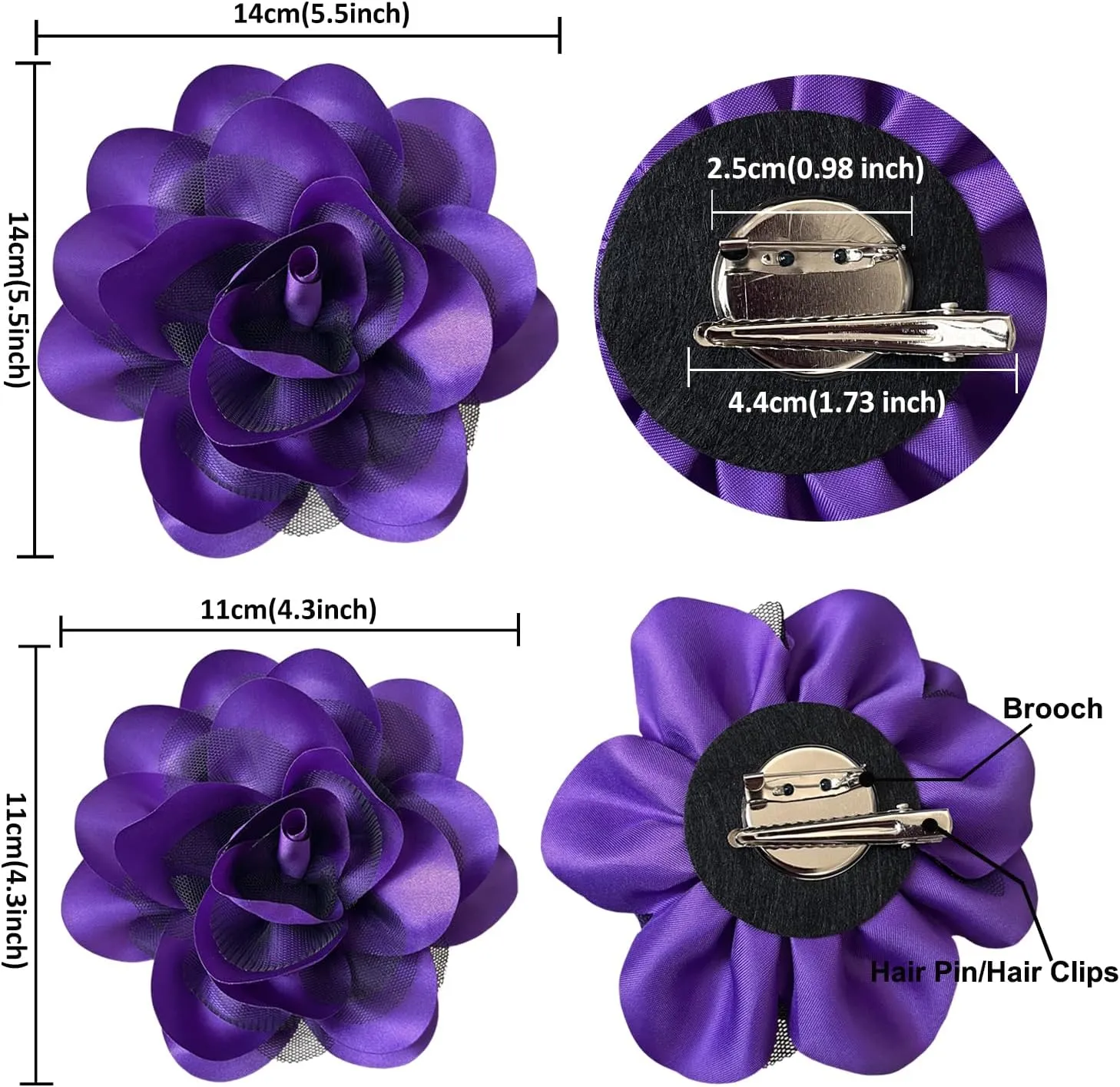 Women's Brooches 4pcs Rose Flower Hair Clip Flamenco Dancer Pin up Mexican Hair Flowers Clips Hairpin Brooch Tea Party Hats Headpieces
