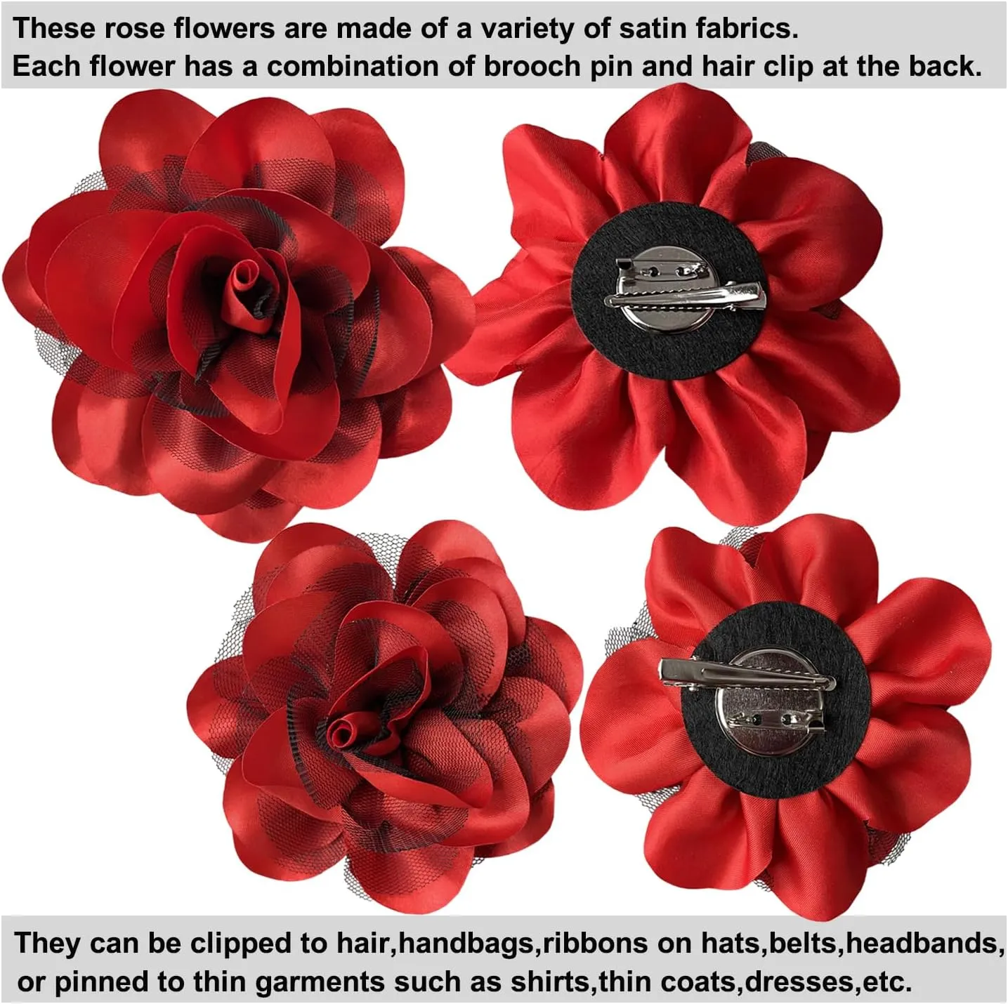 Women's Brooches 4pcs Rose Flower Hair Clip Flamenco Dancer Pin up Mexican Hair Flowers Clips Hairpin Brooch Tea Party Hats Headpieces