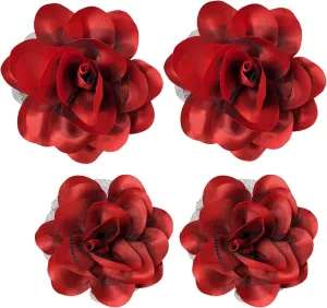 Women's Brooches 4pcs Rose Flower Hair Clip Flamenco Dancer Pin up Mexican Hair Flowers Clips Hairpin Brooch Tea Party Hats Headpieces