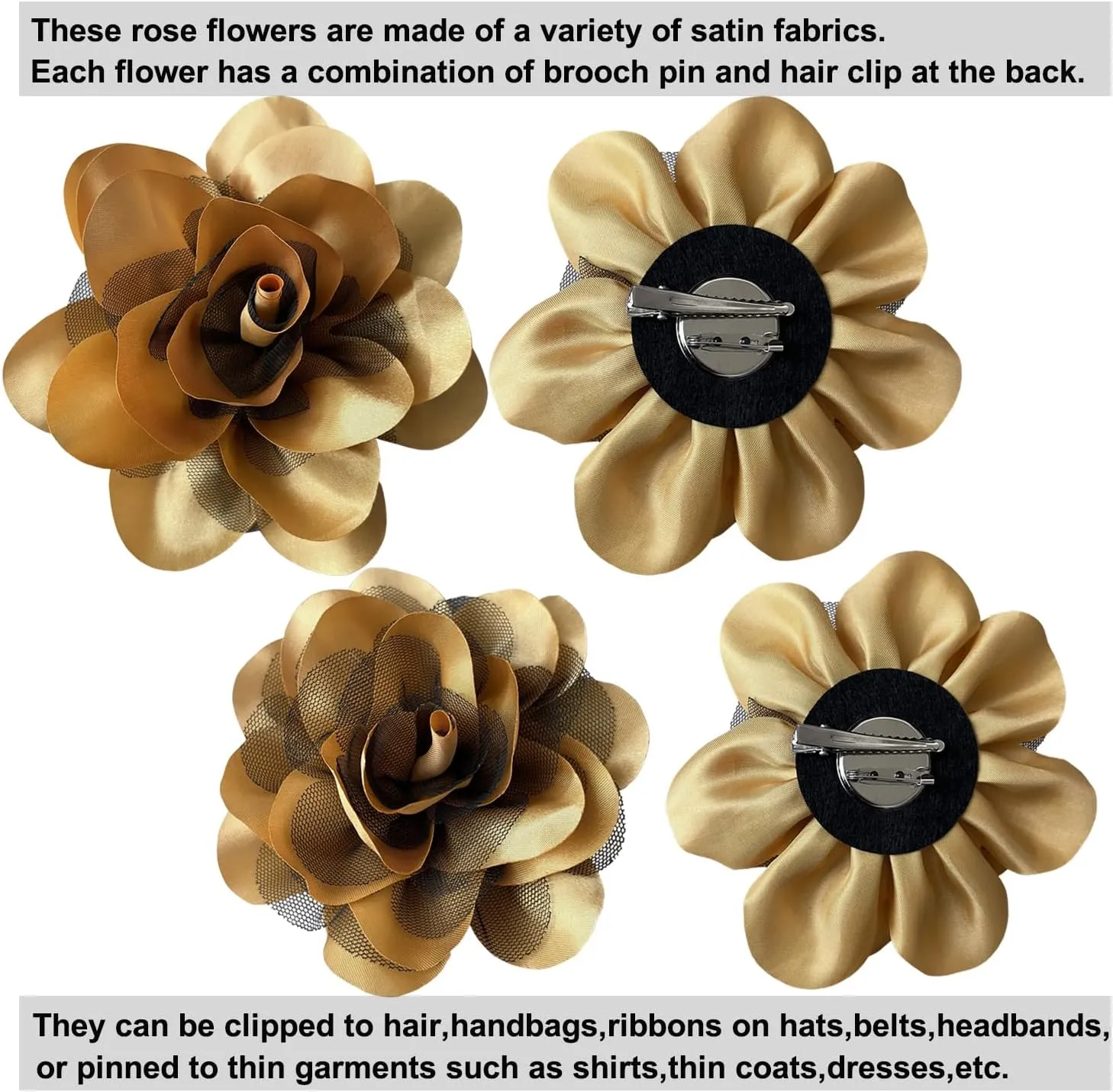 Women's Brooches 4pcs Rose Flower Hair Clip Flamenco Dancer Pin up Mexican Hair Flowers Clips Hairpin Brooch Tea Party Hats Headpieces