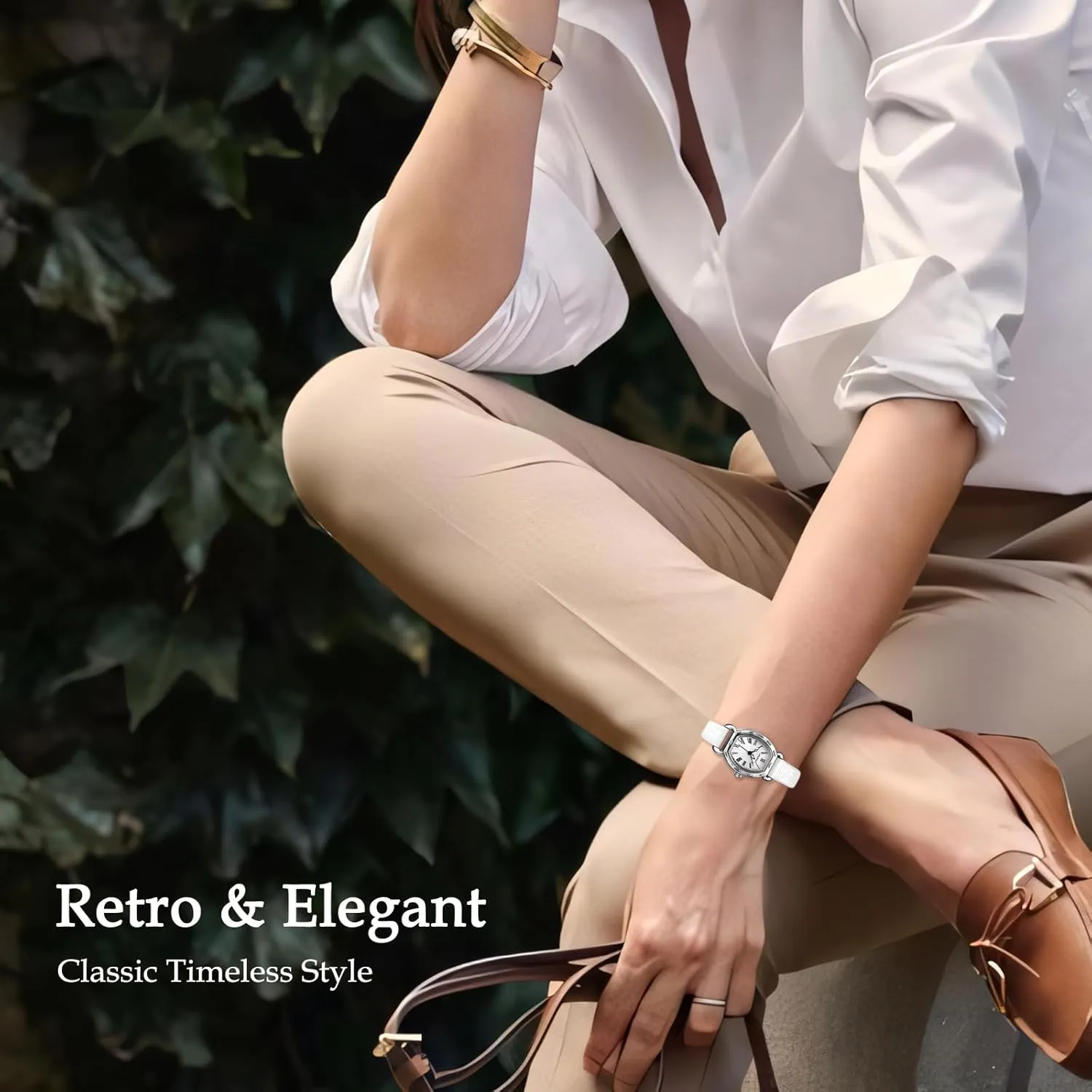 Women's Dainty Leather Band Vintage Ladies Waterproof Quartz Analog Square Dress & Casual Wrist Watches