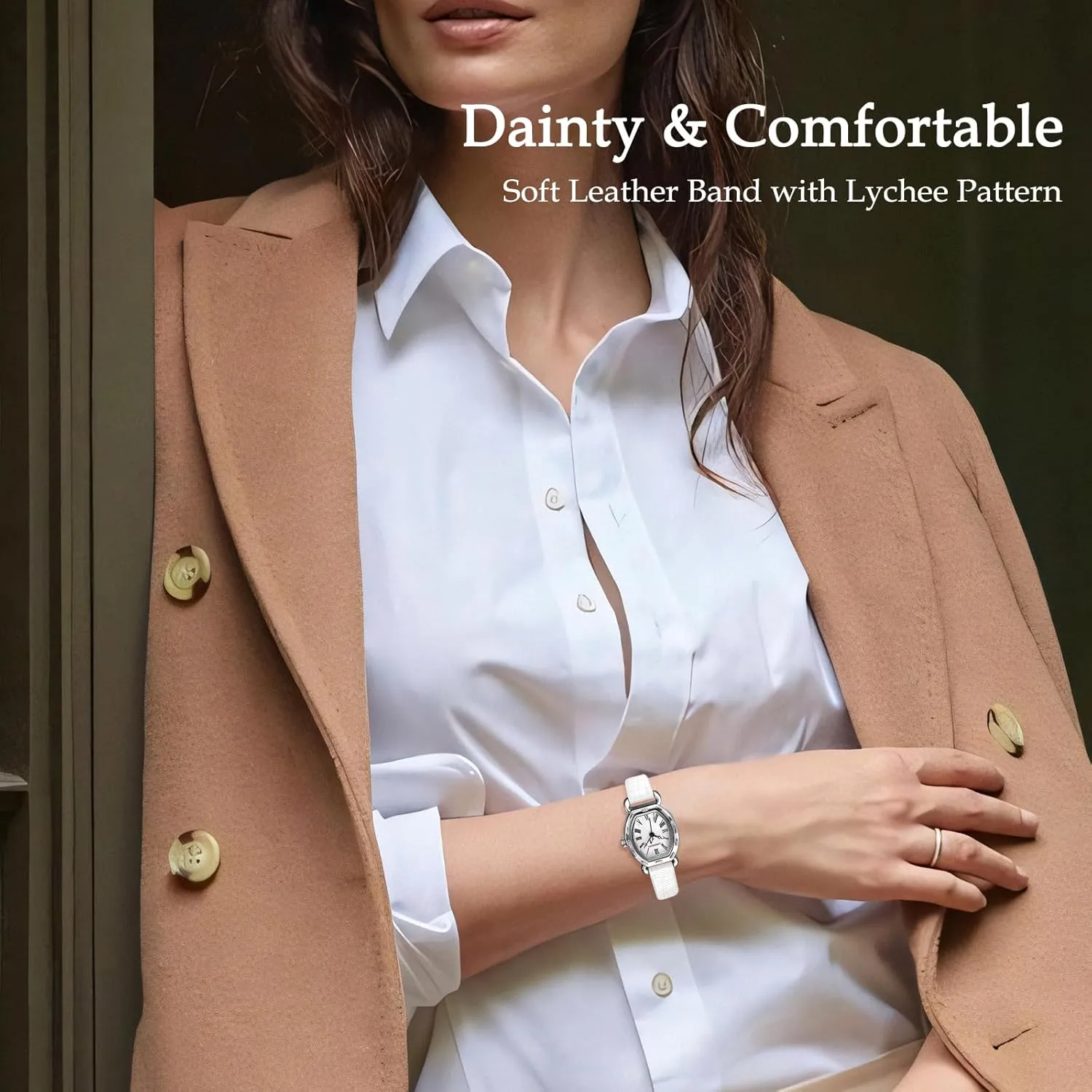 Women's Dainty Leather Band Vintage Ladies Waterproof Quartz Analog Square Dress & Casual Wrist Watches