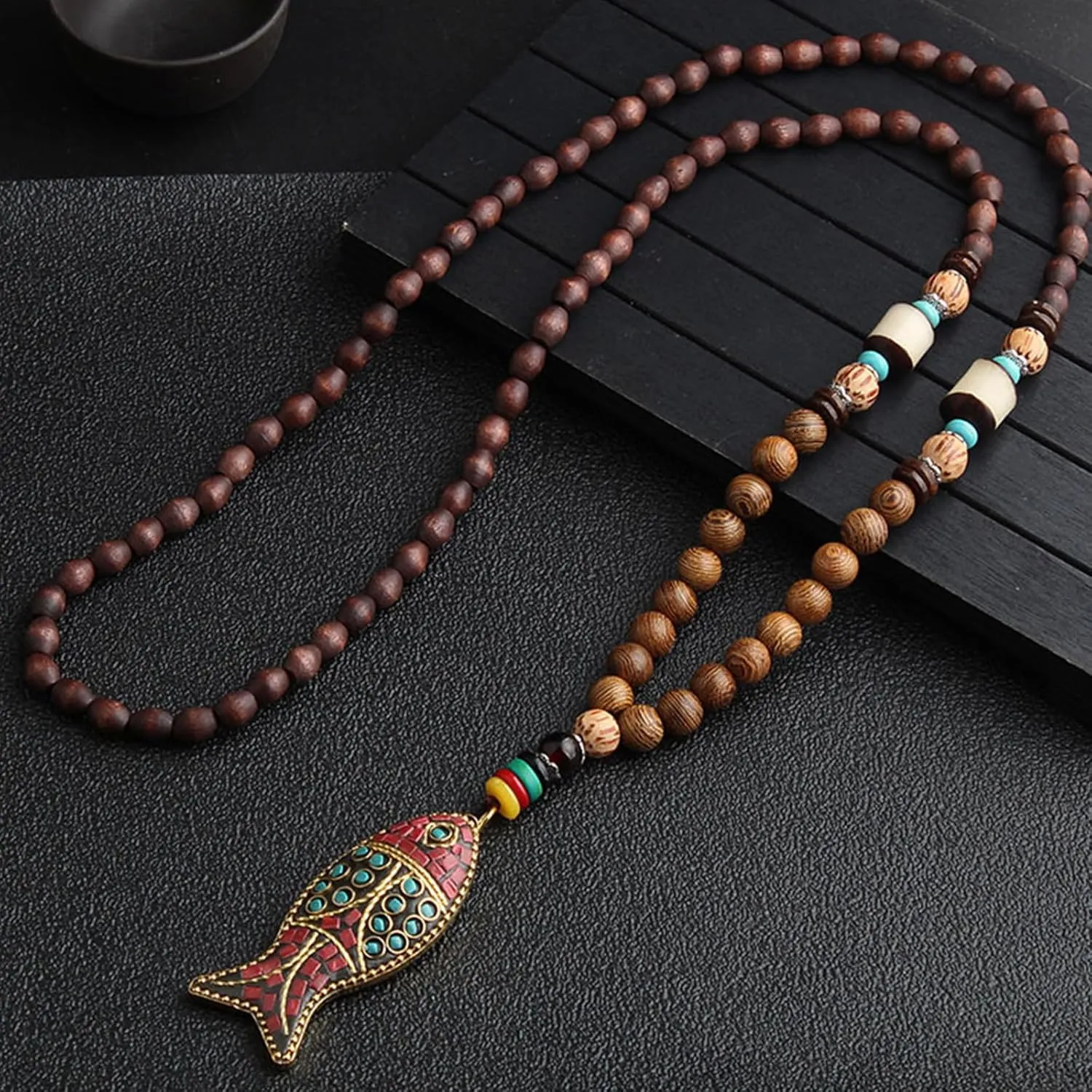 Wood Bead Necklace Africa Wooden Chain Statement Unisex Chunky Necklaces