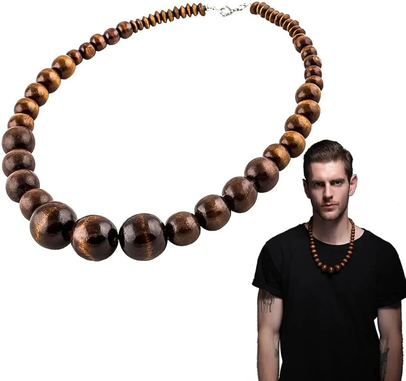 Wood Bead Necklace Africa Wooden Chain Statement Unisex Chunky Necklaces