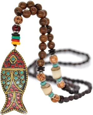 Wood Bead Necklace Africa Wooden Chain Statement Unisex Chunky Necklaces