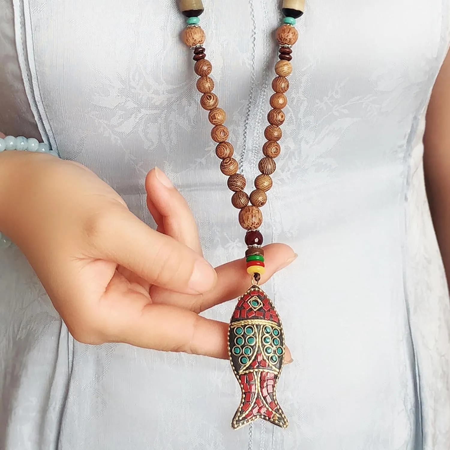 Wood Bead Necklace Africa Wooden Chain Statement Unisex Chunky Necklaces