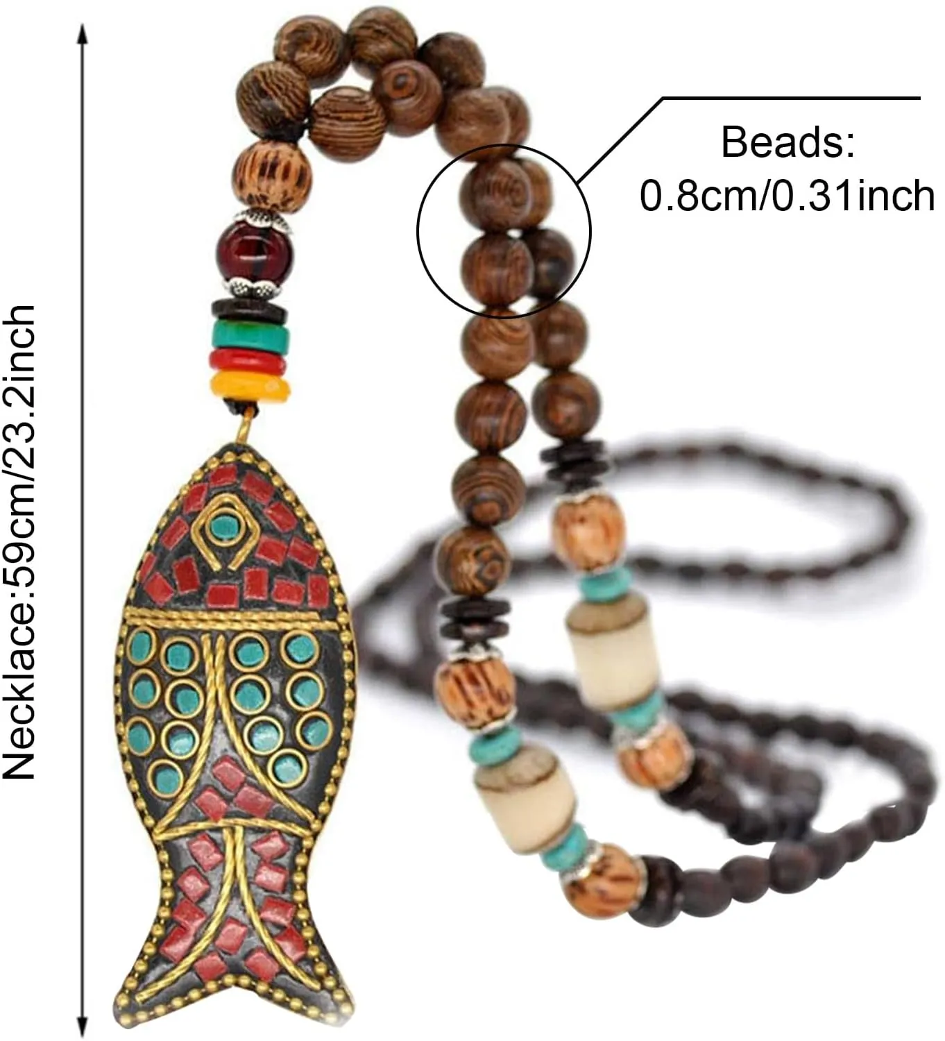 Wood Bead Necklace Africa Wooden Chain Statement Unisex Chunky Necklaces