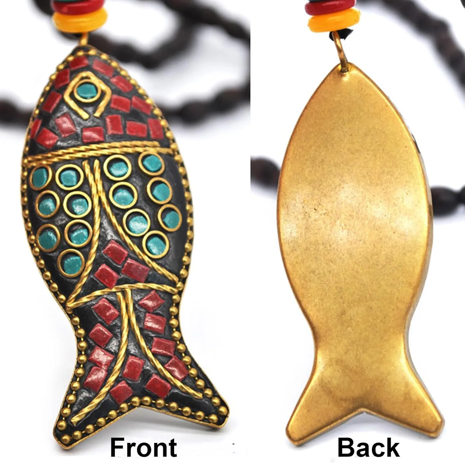 Wood Bead Necklace Africa Wooden Chain Statement Unisex Chunky Necklaces