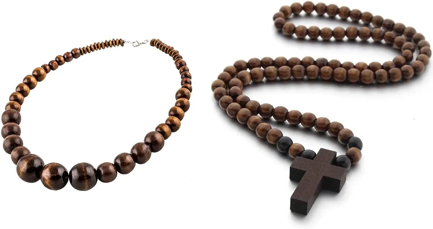 Wood Bead Necklace Africa Wooden Chain Statement Unisex Chunky Necklaces
