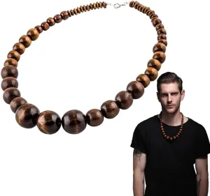 Wood Bead Necklace Africa Wooden Chain Statement Unisex Chunky Necklaces